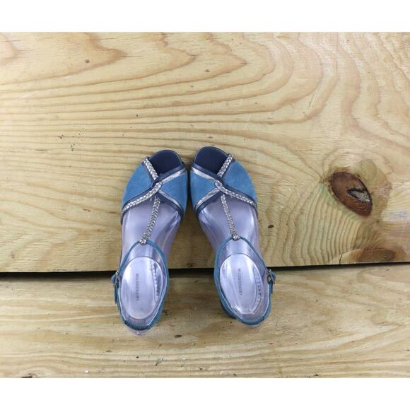 Anthropologie Leifsdottir Womens 7B Blue Suede T-Strap Lunar Puzzle 4" Buckle - Picture 5 of 9